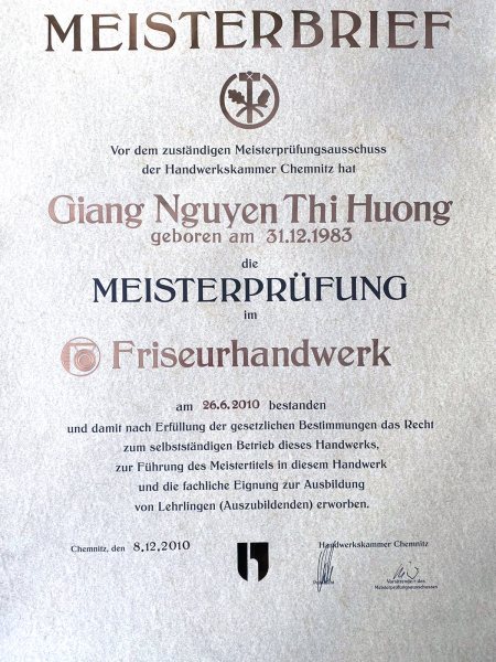 Meisterbrief Friseurhandwerk